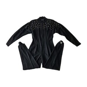 Vtg 80's PG Collections Ginger Bort California Black Studded Stirrup Catsuit S
